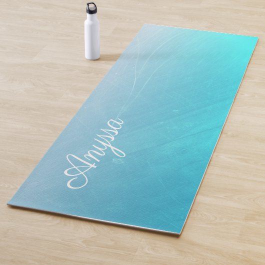 Gepersonaliseerde Aqua Blue Gradient Naam Yoga Mat (In situ)