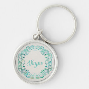 Gepersonaliseerde Aqua Tattoo Filigree Circle Sleutelhanger