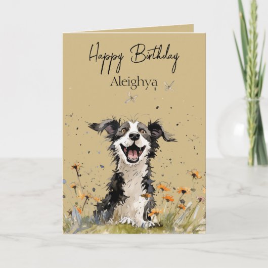Gepersonaliseerde aquarel border collie kaart (Voorkant)