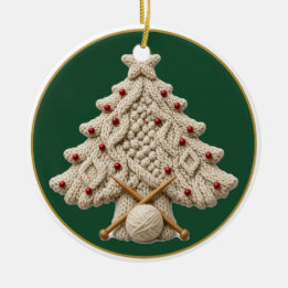 Gepersonaliseerde Aran Kabelbrei Kerstboom Keramisch Ornament