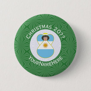 Gepersonaliseerde Argentijnse Vlag Kerstengel Ronde Button 5,7 Cm