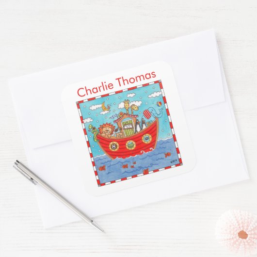 Gepersonaliseerde Ark van Noach Vierkante Sticker (Envelop)