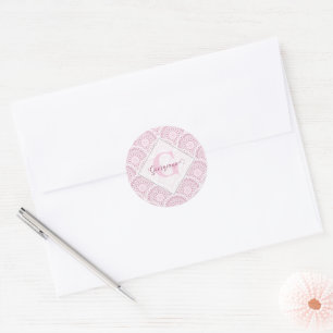 Gepersonaliseerde Art Deco Roze Confetti Lace Mand Ronde Sticker