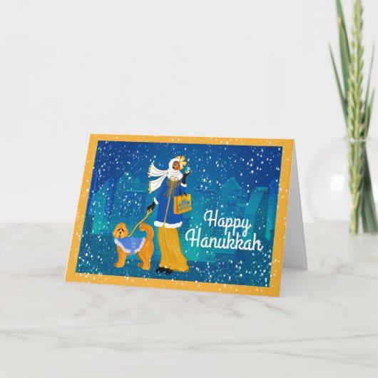 Gepersonaliseerde Art Nouveau Dame met Doodle Dog Feestdagen Kaart (Voorkant)