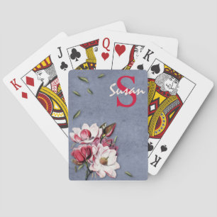 Gepersonaliseerde Artsy Botanicals gestempeld blau Pokerkaarten