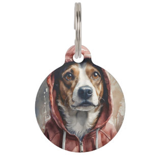 Gepersonaliseerde Artwork Bruin en Witte Hond Hood Huisdierpenning
