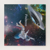 Gepersonaliseerde astronaut en vliegende schotel legpuzzel (Horizontaal)