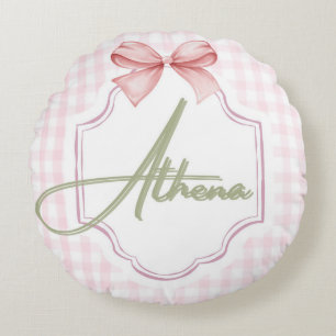 Gepersonaliseerde Athena Baby Girl Nursery Bow & G Rond Kussen