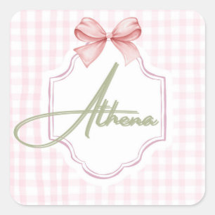 Gepersonaliseerde Athena Baby Girl Nursery Bow & G Vierkante Sticker
