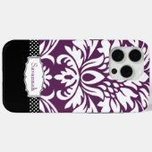 Gepersonaliseerde  aubergine Damask en Polka Dot Case-Mate iPhone Case (Achterkant (horizontaal))