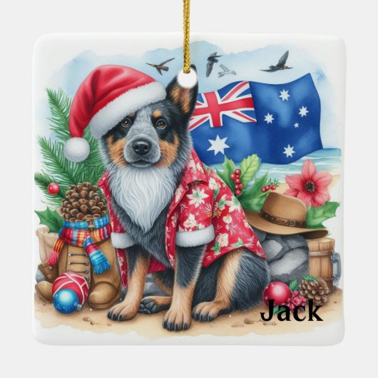 Gepersonaliseerde Australian Cattle Dog Kerstmis Keramisch Ornament (Achterkant)
