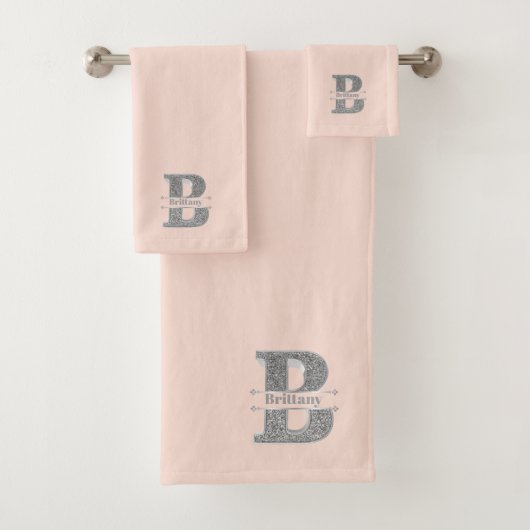 Gepersonaliseerde B-Initiaal Silver Monogram Jouw  Bad Handdoek (Insitu)