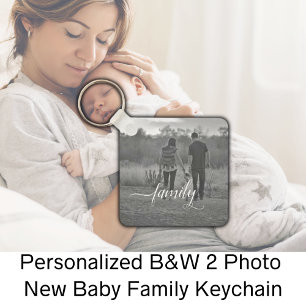 Gepersonaliseerde B&W 2 Foto Baby Sleutelhanger