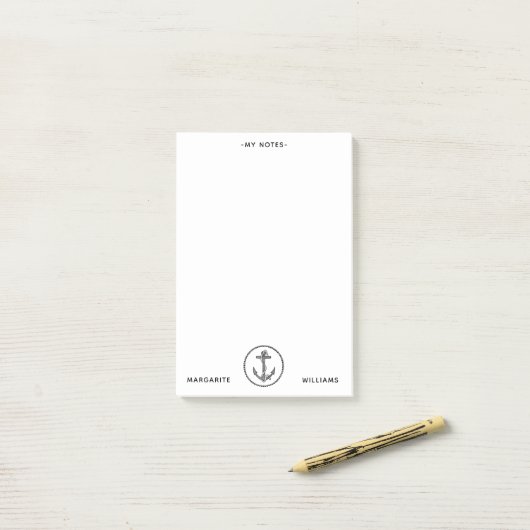 Gepersonaliseerde B&W Marine Anchor Design Post-it® Notes (Op bureau)