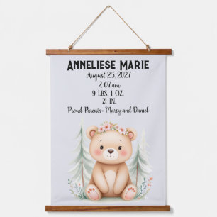 Gepersonaliseerde Baby Beer Geboortestatistieken M Hangend Wandkleed