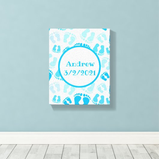 Gepersonaliseerde Baby Boy Baby Voeten Canvas Afdruk (Insitu (Houten vloer))