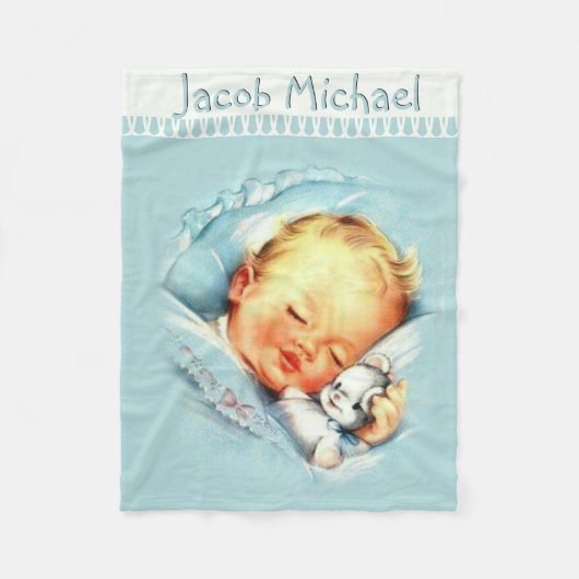 Gepersonaliseerde Baby Boy Blue Blanket Fleece Deken (Voorkant)