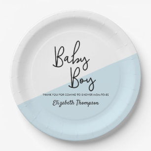 Gepersonaliseerde Baby Boy Blue Modern Baby shower Papieren Bordje
