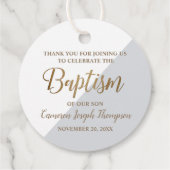 Gepersonaliseerde Baby Boy Doop Goud Grijs Dank u Bedankjes Labels (Achterkant)