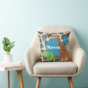 Gepersonaliseerde Baby Boy Oerwoud Giraffe Pattern Kussen