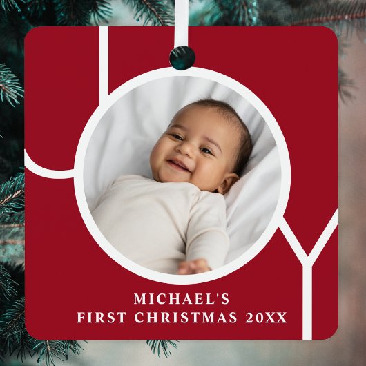 Gepersonaliseerde Baby Boy's Eerste Kerstmis Foto Metalen Ornament