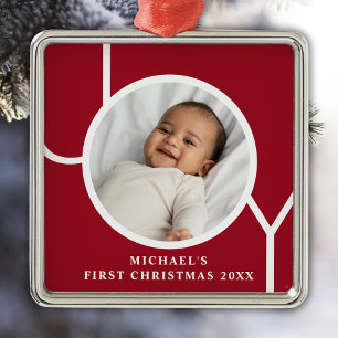 Gepersonaliseerde Baby Boy's Eerste Kerstmis Foto  Metalen Ornament