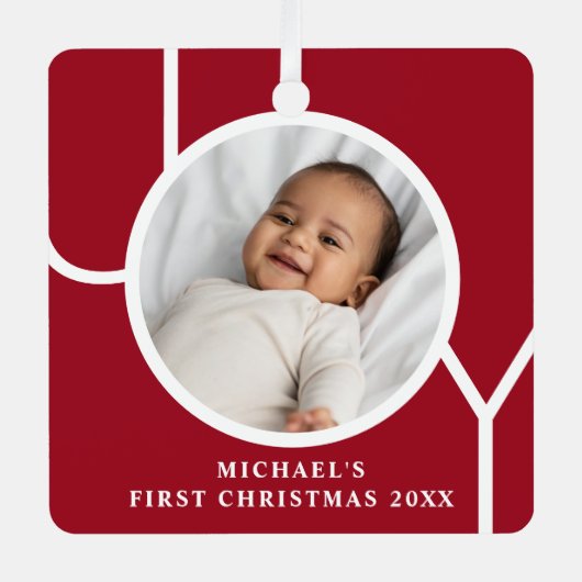 Gepersonaliseerde Baby Boy's Eerste Kerstmis Foto Metalen Ornament (Voorkant)