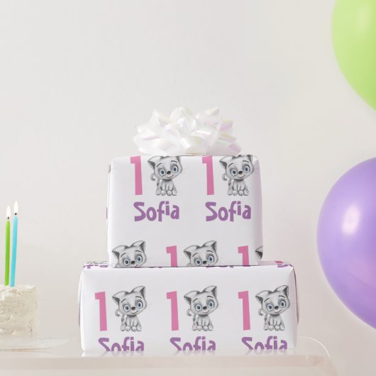 Gepersonaliseerde Baby Cat Plaid eerste verjaardag Cadeaupapier (Feestgeschenken)