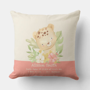 Gepersonaliseerde Baby Cheetah Geboortestatistieke Kussen