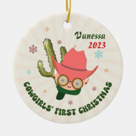 Gepersonaliseerde Baby Cowgirl Eerste Kerstmis Keramisch Ornament