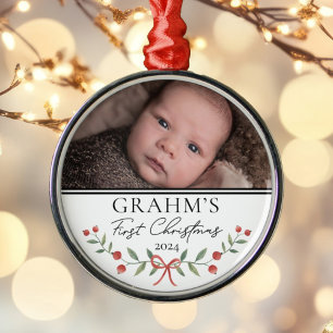Gepersonaliseerde Baby Eerste Kerstfeest Foto Metalen Ornament
