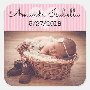 Gepersonaliseerde Baby Foto Stickers Roze Hart Str