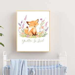 Gepersonaliseerde Baby Fox Wildflowers Kwekerij Wa Poster