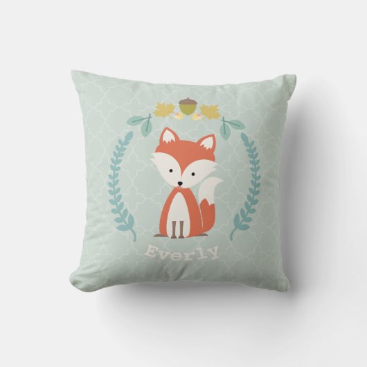 Gepersonaliseerde Baby Fox Wreath Pillow - Girl Kussen (Voorkant)