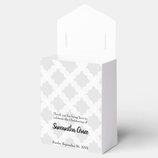 Gepersonaliseerde Baby Grijs Roze Gouden Kruis doo Bedankdoosjes (Geopend)