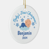 Gepersonaliseerde Baby Jongens Eerste Kerstmis Keramisch Ornament (Rechts)