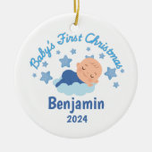 Gepersonaliseerde Baby Jongens Eerste Kerstmis Keramisch Ornament (Voorkant)