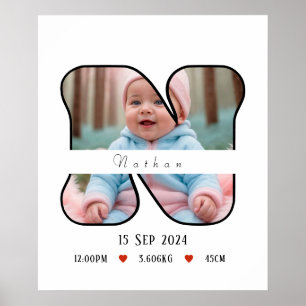 Gepersonaliseerde Baby letter N met grens - Poster