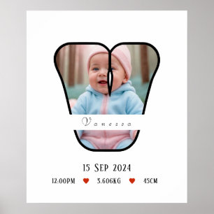 Gepersonaliseerde Baby-letter V met Poster aan de