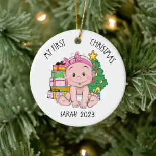 Gepersonaliseerde Baby Meisje Eerste Kerstmis Orna Keramisch Ornament