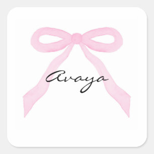 Gepersonaliseerde Baby Meisje Roze Bow Vierkante Sticker