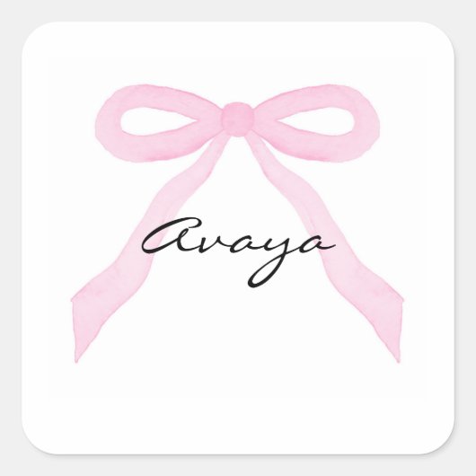 Gepersonaliseerde Baby Meisje Roze Bow Vierkante Sticker (Voorkant)