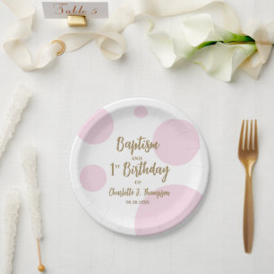 Gepersonaliseerde Baby Meisje Roze Doop & Goud Cus Papieren Bordje