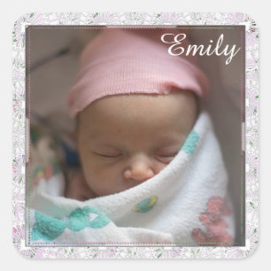 Gepersonaliseerde Baby Meisje Roze Geborstelde Sti Vierkante Sticker