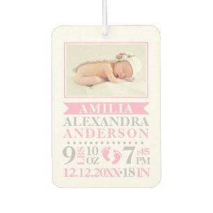 Gepersonaliseerde Baby Meisje Roze Grijs Geboorte Luchtverfrisser