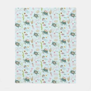 Gepersonaliseerde baby meisje schildpad 50x60 fl fleece deken