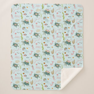 Gepersonaliseerde baby meisje schildpad 50x60 sherpa deken