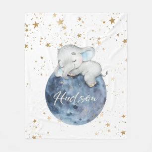 Gepersonaliseerde Baby Olifant op Maan 50x60 fle Fleece Deken