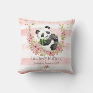 Gepersonaliseerde Baby Panda Pink Floral Nursery Kussen