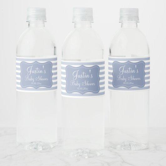 Gepersonaliseerde baby shower party elegante blauw waterfles etiket (Flessen)